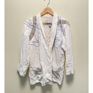 Vintage Mercedes & Adrienne Women Jacket Large White Geometric Embroider Art 80s
